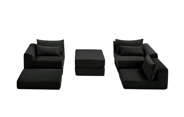 English Elm Upholstered Modular Sectional in Black Corduroy Low Profile Floor Sofa for Apartments W3975S00097