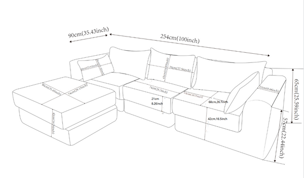 English Elm Upholstered Modular Sectional in Black Corduroy Low Profile Floor Sofa for Apartments W3975S00097