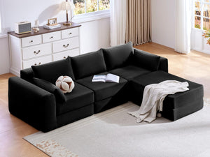 English Elm Upholstered Modular Sectional in Black Corduroy Low Profile Floor Sofa for Apartments W3975S00097