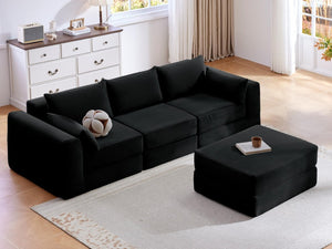 English Elm Upholstered Modular Sectional in Black Corduroy Low Profile Floor Sofa for Apartments W3975S00097