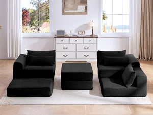 English Elm Upholstered Modular Sectional in Black Corduroy Low Profile Floor Sofa for Apartments W3975S00097