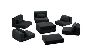 English Elm Upholstered Modular Floor Sofa with Corduroy Fabric and Low Profile Lounge Design Black 71" L-Shaped W3975S00101