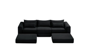 English Elm Upholstered Modular Floor Sofa with Corduroy Fabric and Low Profile Lounge Design Black 71" L-Shaped W3975S00101