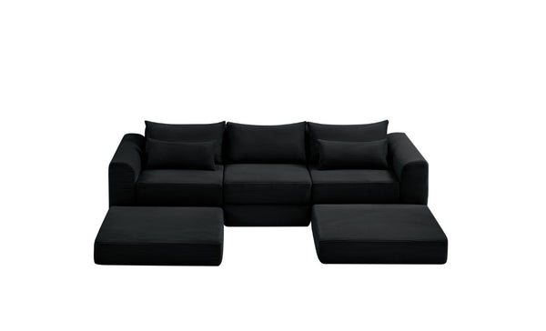 English Elm Upholstered Modular Floor Sofa with Corduroy Fabric and Low Profile Lounge Design Black 71" L-Shaped W3975S00101