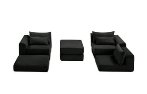 English Elm Upholstered Modular Floor Sofa with Corduroy Fabric and Low Profile Lounge Design Black 71" L-Shaped W3975S00101