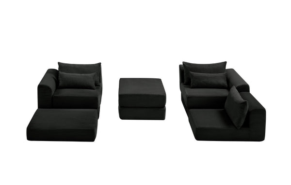 English Elm Upholstered Modular Floor Sofa with Corduroy Fabric and Low Profile Lounge Design Black 71" L-Shaped W3975S00101