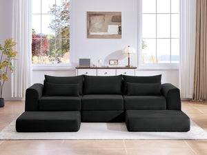 English Elm Upholstered Modular Floor Sofa with Corduroy Fabric and Low Profile Lounge Design Black 71" L-Shaped W3975S00101