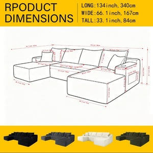 English Elm 134 Inch U-Shaped Modular Cloud Sectional Plush Corduroy Deep Seating Lounge Sofa W3975S00105