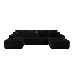 English Elm 134 Inch U-Shaped Modular Cloud Sectional Plush Corduroy Deep Seating Lounge Sofa W3975S00105