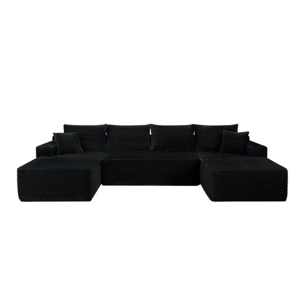 English Elm 134 Inch U-Shaped Modular Cloud Sectional Plush Corduroy Deep Seating Lounge Sofa W3975S00105