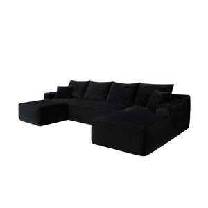 English Elm 134 Inch U-Shaped Modular Cloud Sectional Plush Corduroy Deep Seating Lounge Sofa W3975S00105