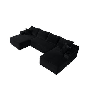 English Elm 134 Inch U-Shaped Modular Cloud Sectional Plush Corduroy Deep Seating Lounge Sofa W3975S00105
