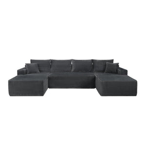 English Elm 133 Inch U-Shape Modular Sectional Sofa Corduroy Deep Seating Couch for Living Room Grey W3975S00106