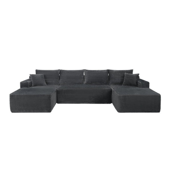 English Elm 133 Inch U-Shape Modular Sectional Sofa Corduroy Deep Seating Couch for Living Room Grey W3975S00106