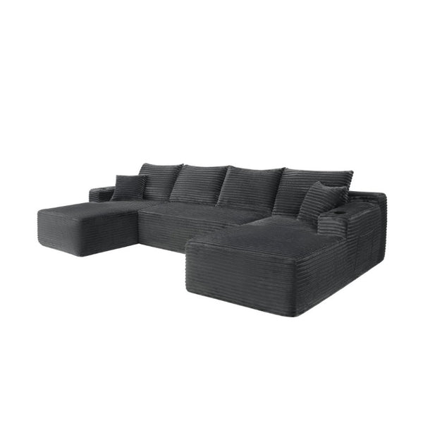 English Elm 133 Inch U-Shape Modular Sectional Sofa Corduroy Deep Seating Couch for Living Room Grey W3975S00106