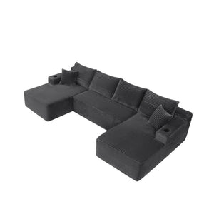 English Elm 133 Inch U-Shape Modular Sectional Sofa Corduroy Deep Seating Couch for Living Room Grey W3975S00106