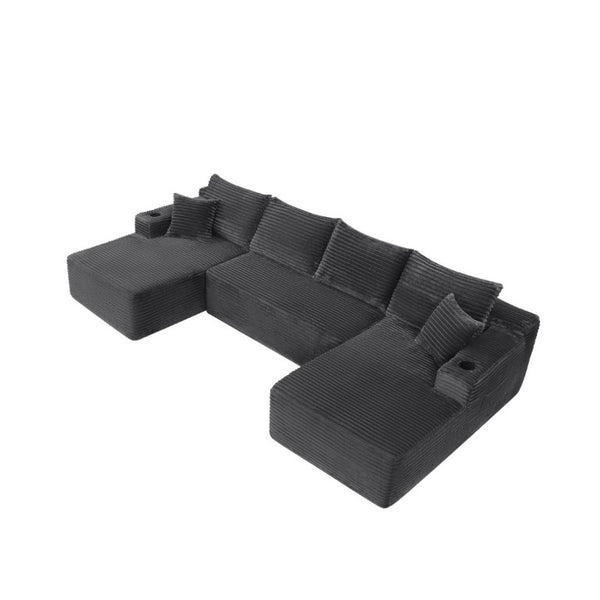 English Elm 133 Inch U-Shape Modular Sectional Sofa Corduroy Deep Seating Couch for Living Room Grey W3975S00106