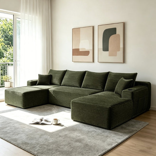 English Elm 134" Oversized Modular Cloud Sectional Corduroy Couch with Deep Seating for Living Room W3975S00107