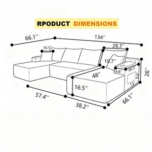 English Elm 134" Oversized Modular Cloud Sectional Corduroy Couch with Deep Seating for Living Room W3975S00107