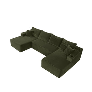 English Elm 134" Oversized Modular Cloud Sectional Corduroy Couch with Deep Seating for Living Room W3975S00107