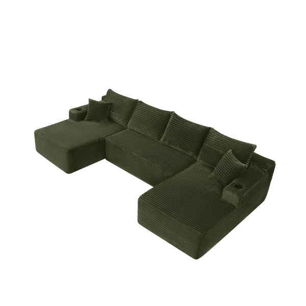 English Elm 134" Oversized Modular Cloud Sectional Corduroy Couch with Deep Seating for Living Room W3975S00107