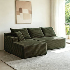 English Elm 96 Inch Modular Cloud Sectional in Corduroy Plush Fabric Deep Seat Lounge Sofa W3975S00108