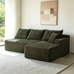 English Elm 96" Modular Cloud Sectional Plush Corduroy Deep Seat Sofa for Living Room Comfort Green W3975S00109