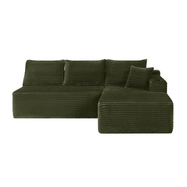 English Elm 96" Modular Cloud Sectional Plush Corduroy Deep Seat Sofa for Living Room Comfort Green W3975S00109