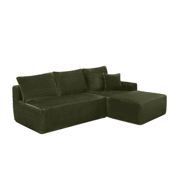 English Elm 96" Modular Cloud Sectional Plush Corduroy Deep Seat Sofa for Living Room Comfort Green W3975S00109
