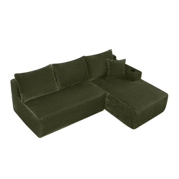 English Elm 96" Modular Cloud Sectional Plush Corduroy Deep Seat Sofa for Living Room Comfort Green W3975S00109