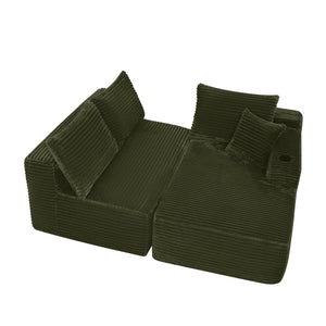 English Elm 96" Modular Cloud Sectional Plush Corduroy Deep Seat Sofa for Living Room Comfort Green W3975S00109
