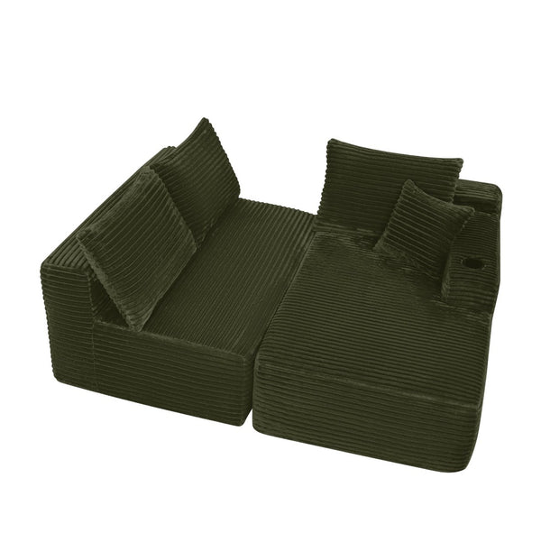 English Elm 96" Modular Cloud Sectional Plush Corduroy Deep Seat Sofa for Living Room Comfort Green W3975S00109