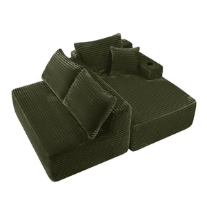 English Elm 96" Modular Cloud Sectional Plush Corduroy Deep Seat Sofa for Living Room Comfort Green W3975S00109