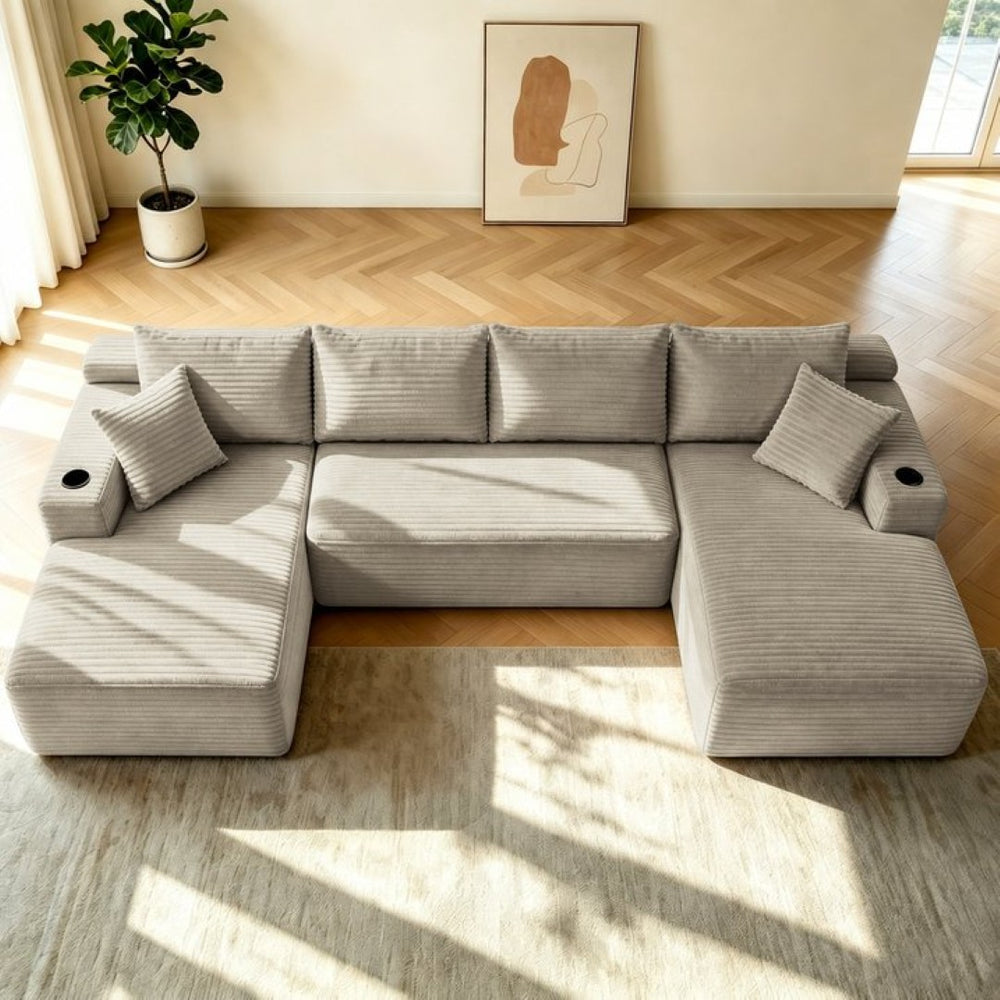 English Elm 133" U-shape Cloud Sectional Plush Corduroy Deep Seat Modular Sofa for Living Room W3975S00110