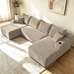 English Elm 133" U-shape Cloud Sectional Plush Corduroy Deep Seat Modular Sofa for Living Room W3975S00110