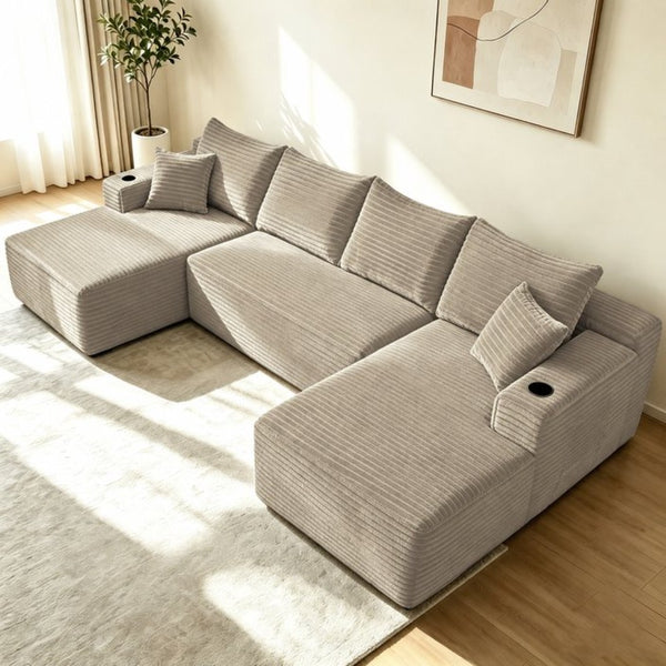 English Elm 133" U-shape Cloud Sectional Plush Corduroy Deep Seat Modular Sofa for Living Room W3975S00110