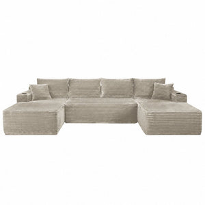 English Elm 133" U-shape Cloud Sectional Plush Corduroy Deep Seat Modular Sofa for Living Room W3975S00110
