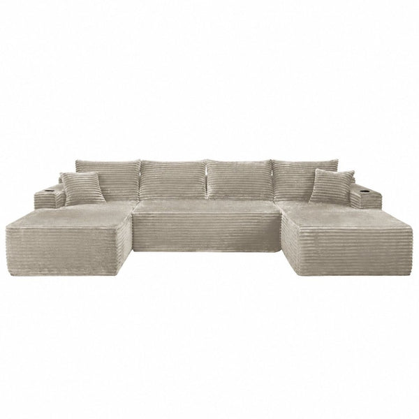 English Elm 133" U-shape Cloud Sectional Plush Corduroy Deep Seat Modular Sofa for Living Room W3975S00110