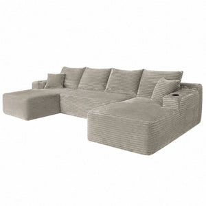 English Elm 133" U-shape Cloud Sectional Plush Corduroy Deep Seat Modular Sofa for Living Room W3975S00110