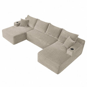 English Elm 133" U-shape Cloud Sectional Plush Corduroy Deep Seat Modular Sofa for Living Room W3975S00110