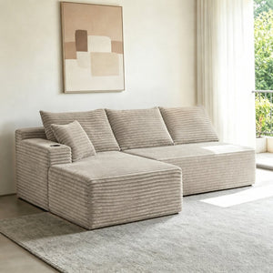 English Elm 96" Modular Cloud Sectional Plush Corduroy Deep Seat Sofa for Living Room Comfort Camel - A W3975S00112