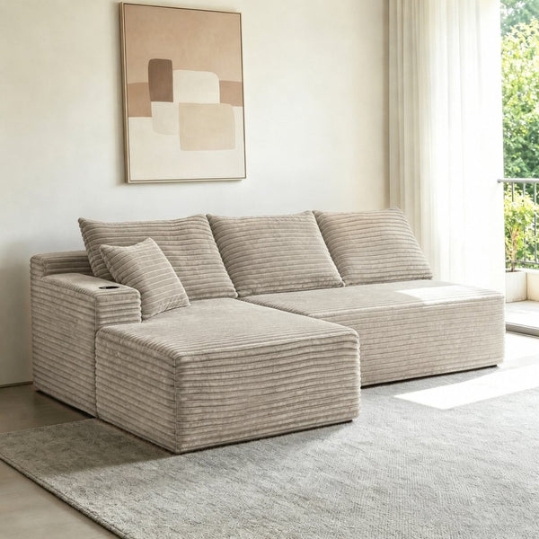 English Elm 96" Modular Cloud Sectional Plush Corduroy Deep Seat Sofa for Living Room Comfort Camel - A W3975S00112