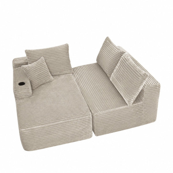 English Elm 96" Modular Cloud Sectional Plush Corduroy Deep Seat Sofa for Living Room Comfort Camel - A W3975S00112