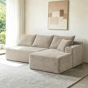 English Elm 96" Modular Cloud Sectional Plush Corduroy Deep Seat Sofa for Living Room Comfort Camel - B W3975S00113