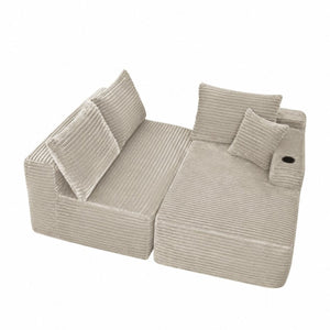 English Elm 96" Modular Cloud Sectional Plush Corduroy Deep Seat Sofa for Living Room Comfort Camel - B W3975S00113
