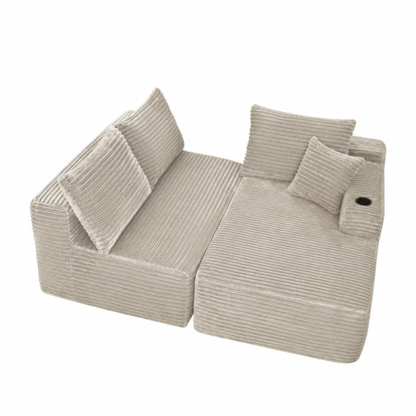 English Elm 96" Modular Cloud Sectional Plush Corduroy Deep Seat Sofa for Living Room Comfort Camel - B W3975S00113