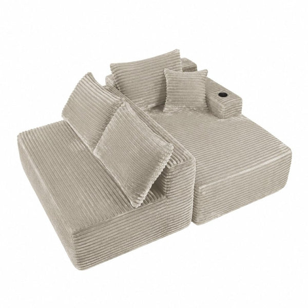 English Elm 96" Modular Cloud Sectional Plush Corduroy Deep Seat Sofa for Living Room Comfort Camel - B W3975S00113