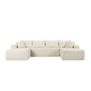English Elm 126" U-shaped Cloud Sectional Deep Plush Seating Modular Couch with Built-in Storage Beige - A W3975S00116