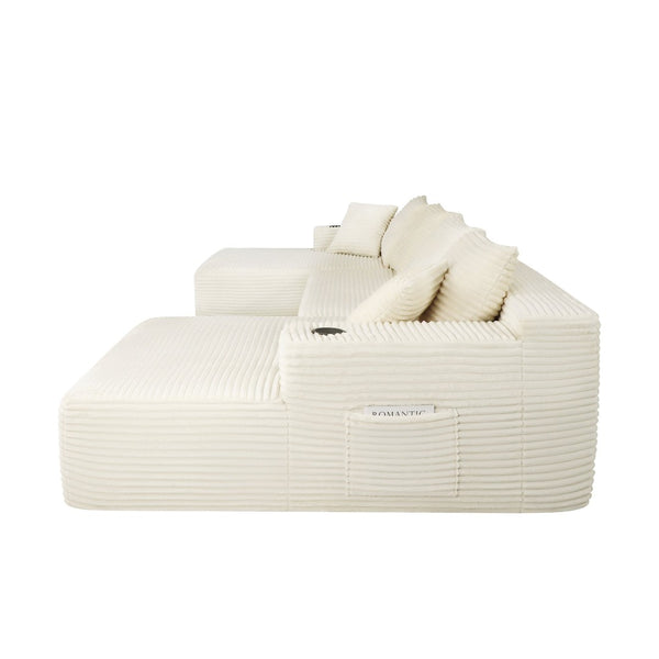 English Elm 126" U-shaped Cloud Sectional Deep Plush Seating Modular Couch with Built-in Storage Beige - A W3975S00116