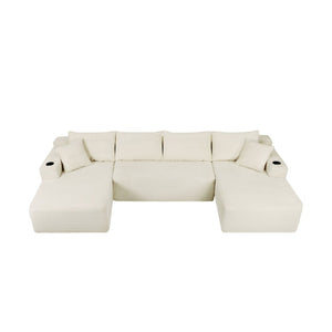English Elm 126" U-shaped Cloud Sectional Deep Plush Seating Modular Couch with Built-in Storage Beige - A W3975S00116